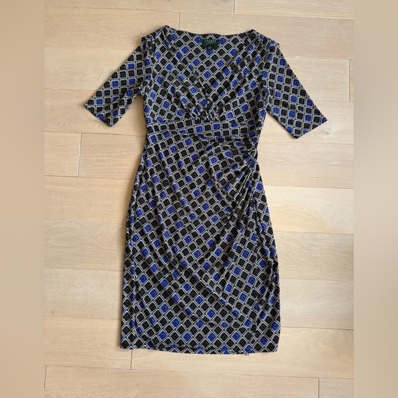 Ralph Lauren Dresses & Skirts - Ralph Lauren Black and Blue Patterned Midi Dress